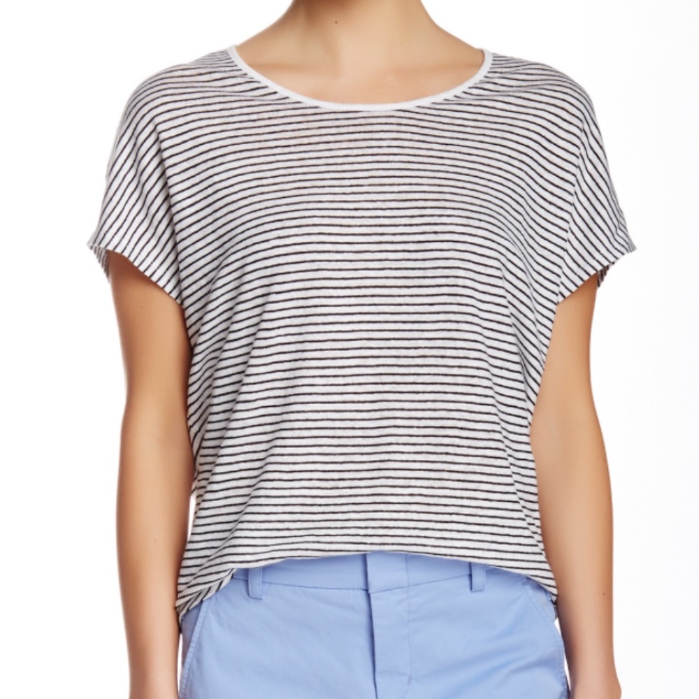 Vince Black and White Stripped Swoop Neck Shirt